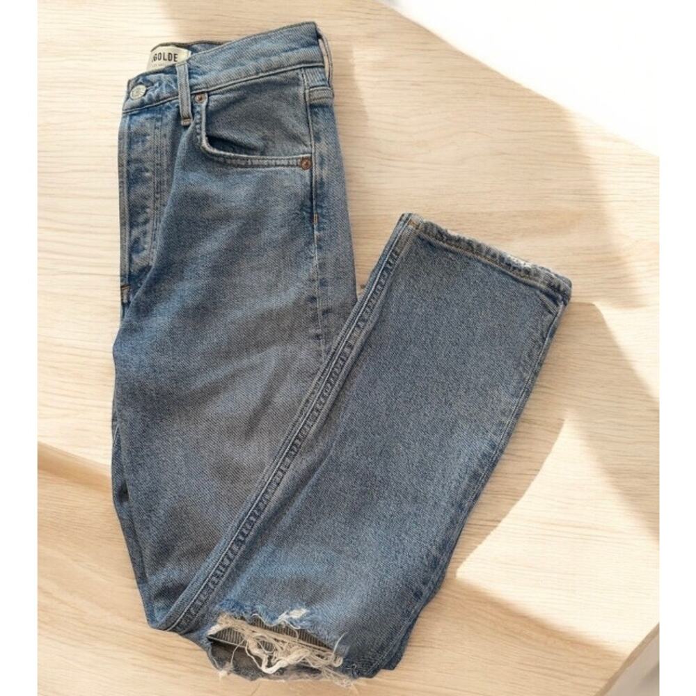 Agolde | high rise distressed cropped Riley in light wash | size 24